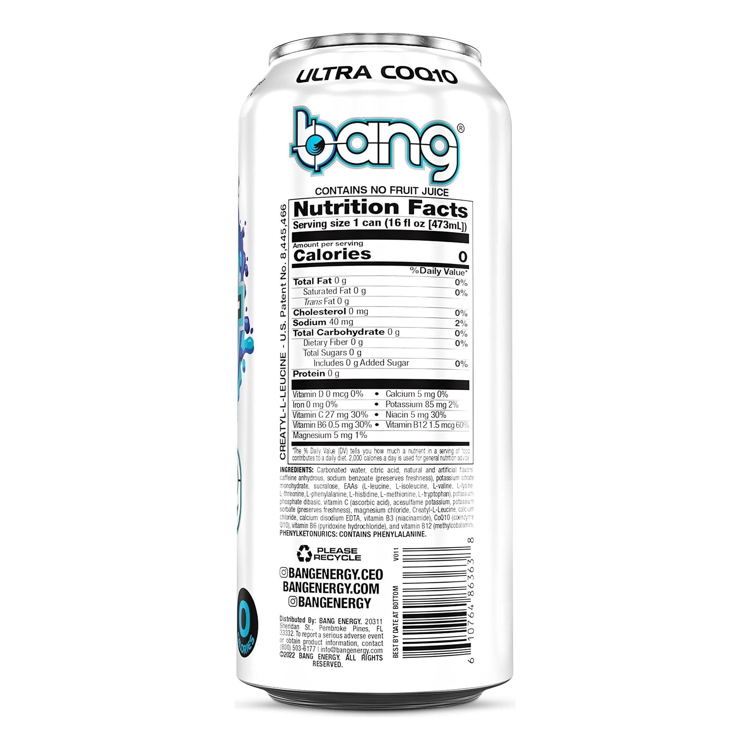 Bang Energy Blue Razz Sugar-Free Energizing Drink, 16-Ounce Cans (12-Pack) - Bang Energy