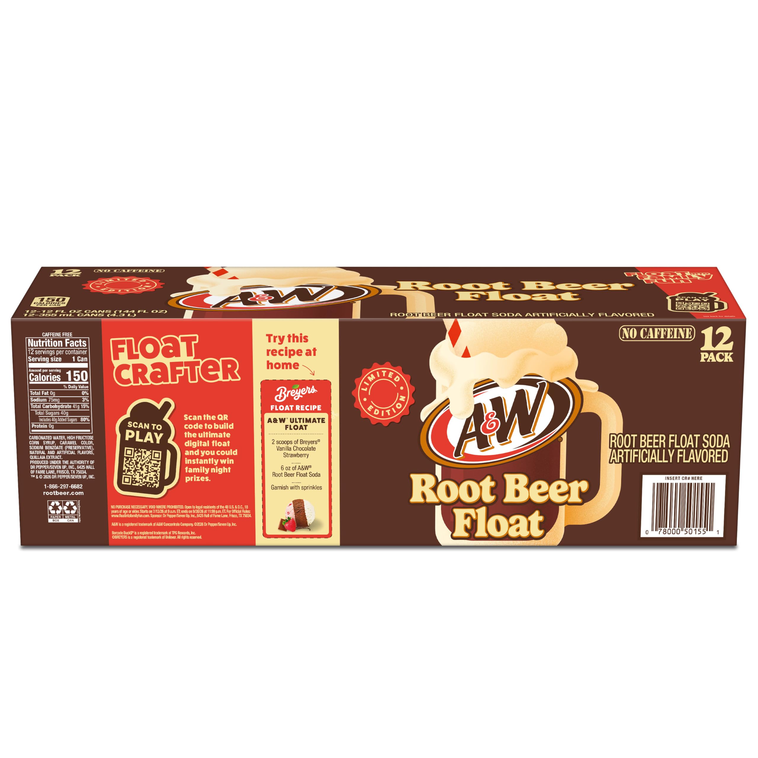 A&W Root Beer Float Soda, 12 fl oz, 12 Pack