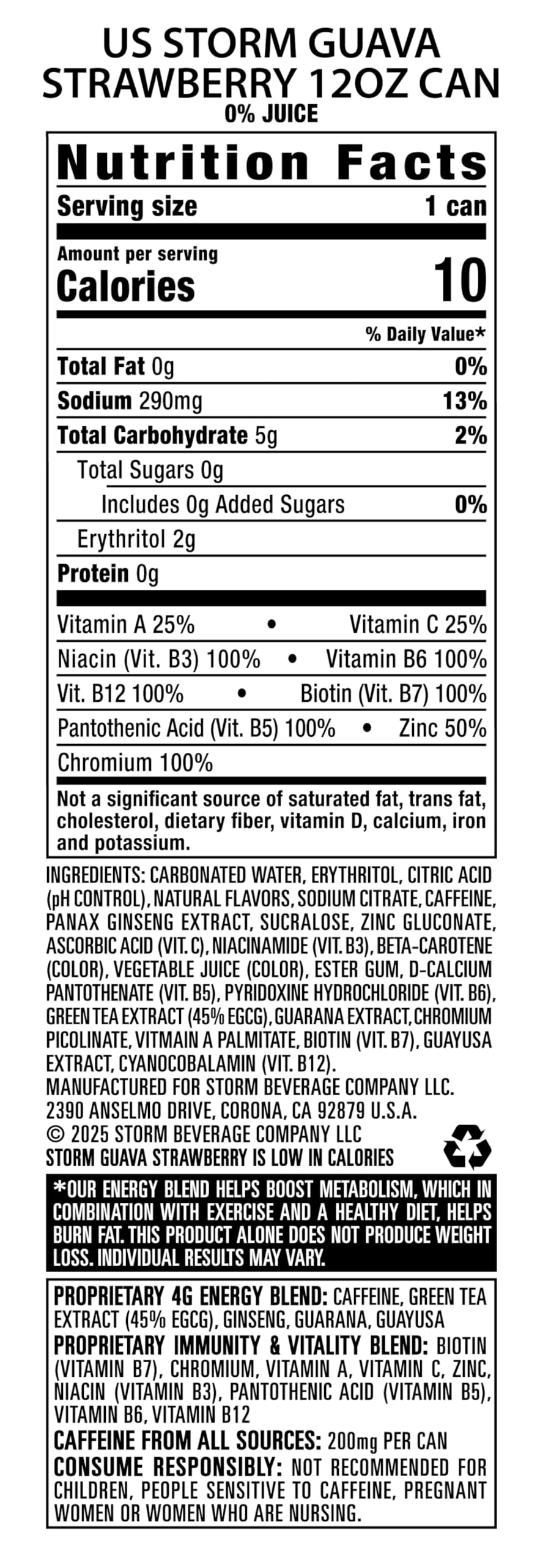 STORM Guava Strawberry Energy Drink, 12 fl oz, 12 Pack
