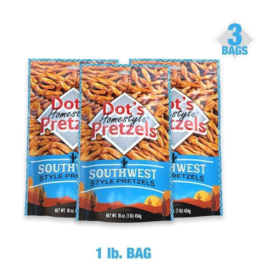 Dot's Homestyle Pretzels 1 lb. Bag (3 Bags) SOUTHWEST 16 oz. Unique Seasoned Pretzel Snack Sticks - Dot's Pretzels