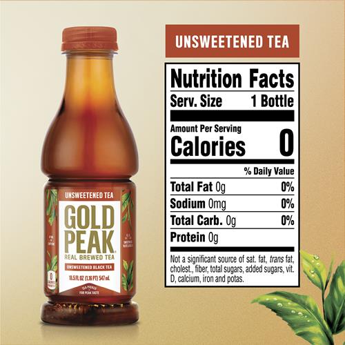 Gold Peak Unsweetened Black Tea Bottles, 18.5 fl oz, 6 Pack - Gold Peak