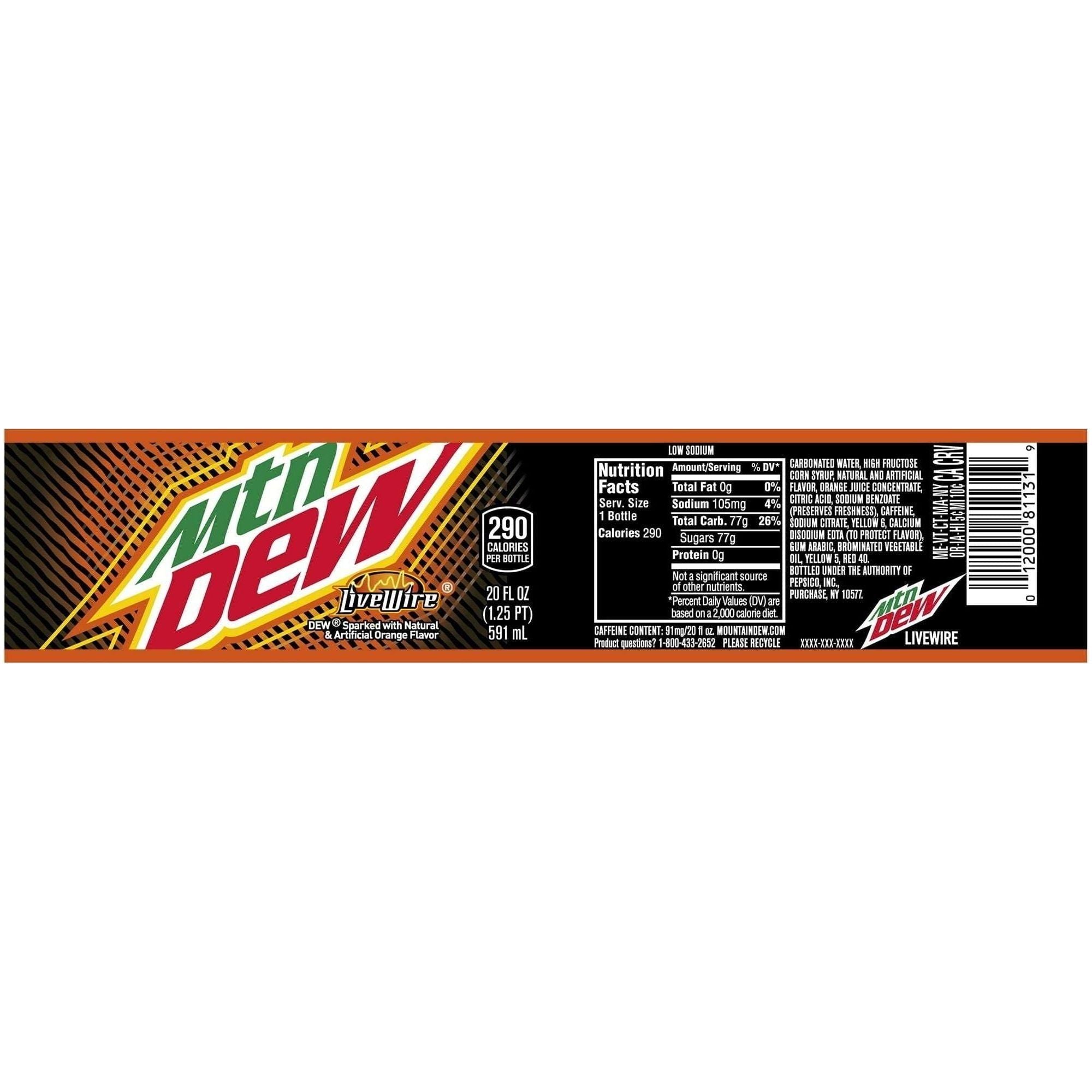 Mountain Dew Live Wire, 20 oz,  Case of 24 - Mountain Dew