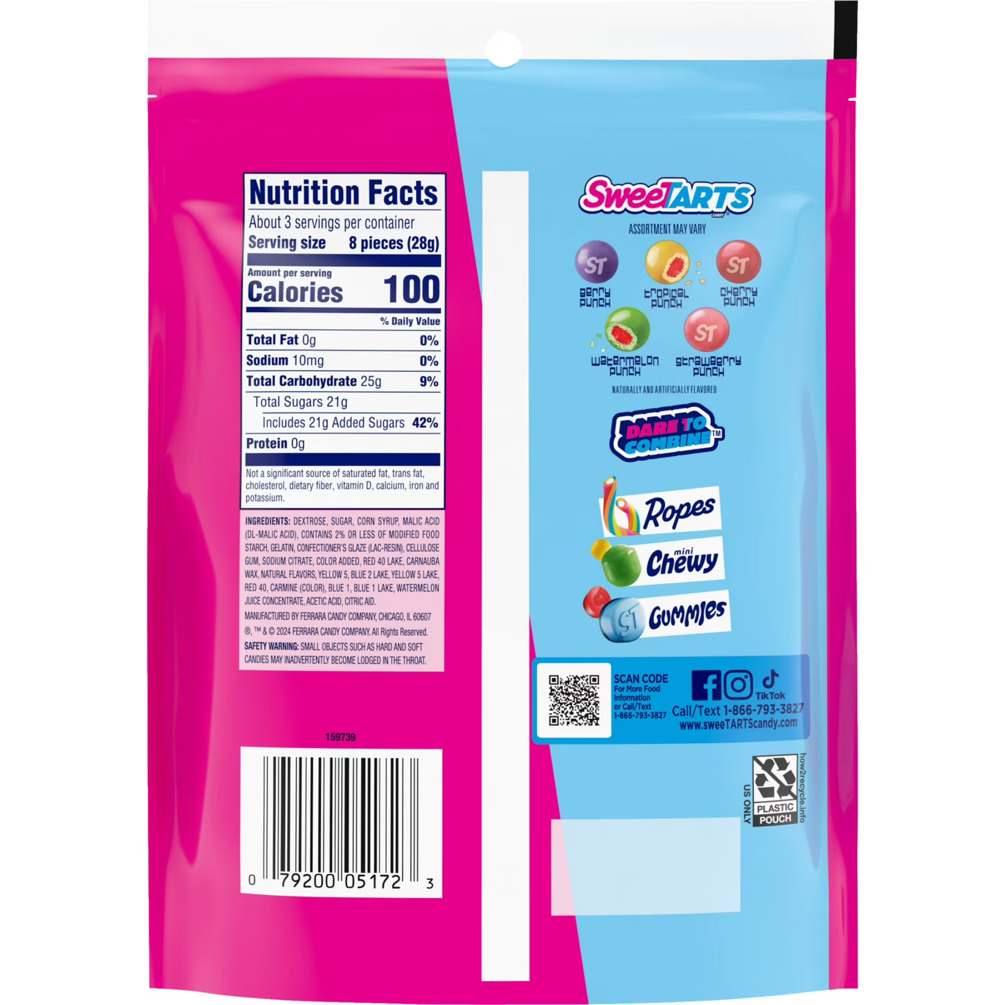 SweeTARTS Chewy Fusions Candy, Fruit Punch Flavored, 9 oz_Pack of 2 - SweeTARTS