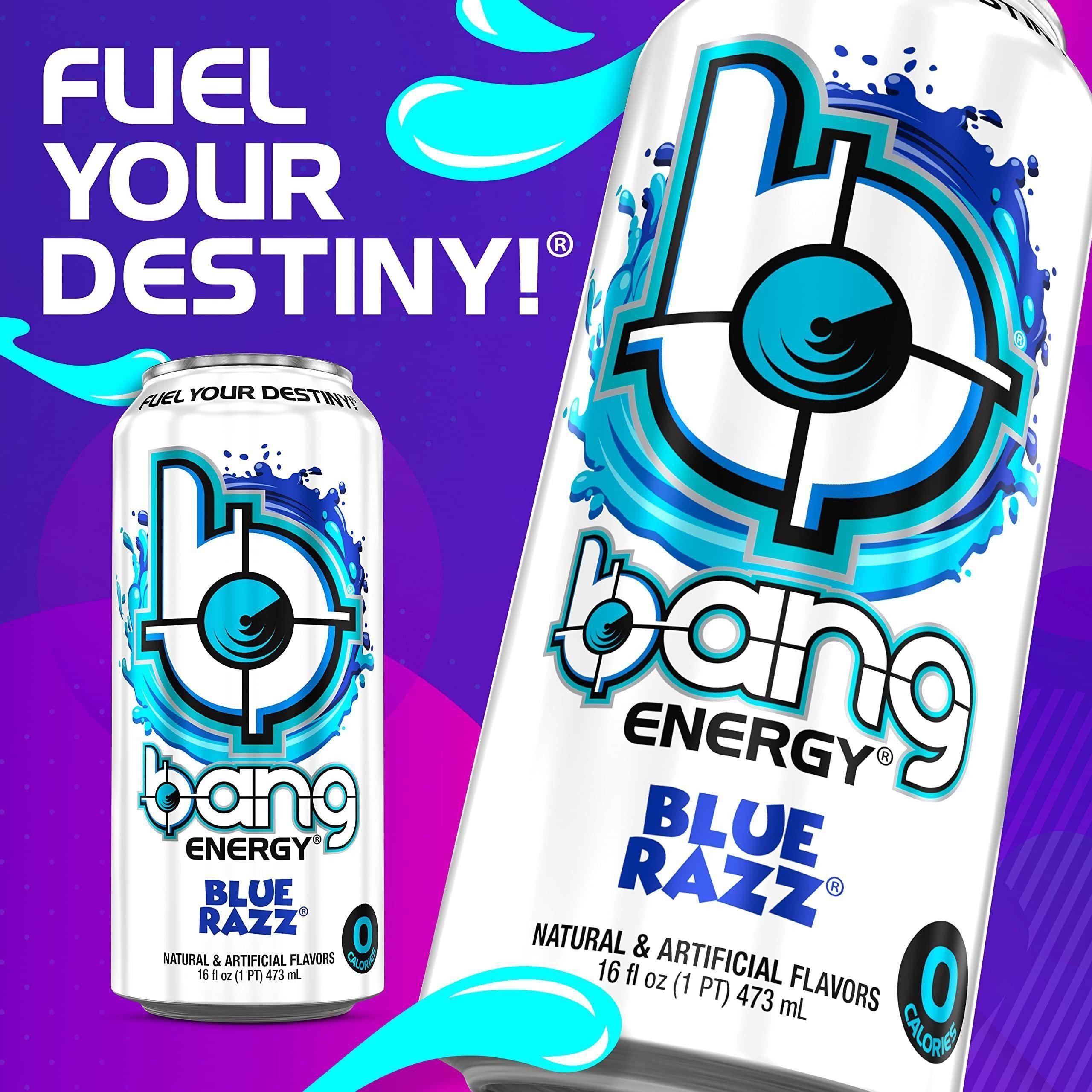 Bang Energy Blue Razz Sugar-Free Energizing Drink, 16-Ounce Cans (12-Pack) - Bang Energy
