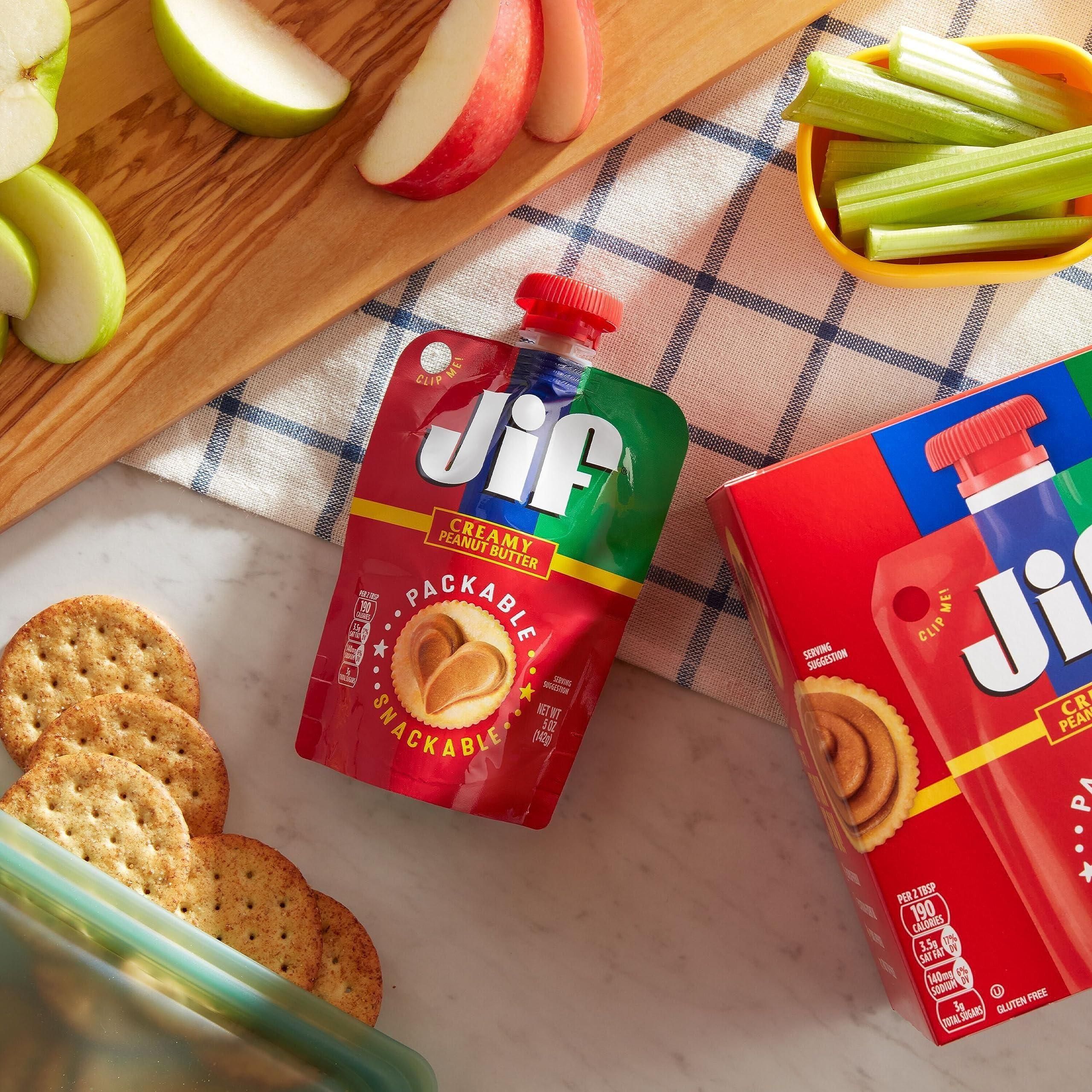 Jif Creamy Peanut Butter Squeeze Pouches, 24 Pack (5 oz each) - Jif