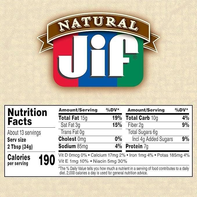 Jif Natural Peanut Butter with Honey, 16oz, 12-Pack - Jif