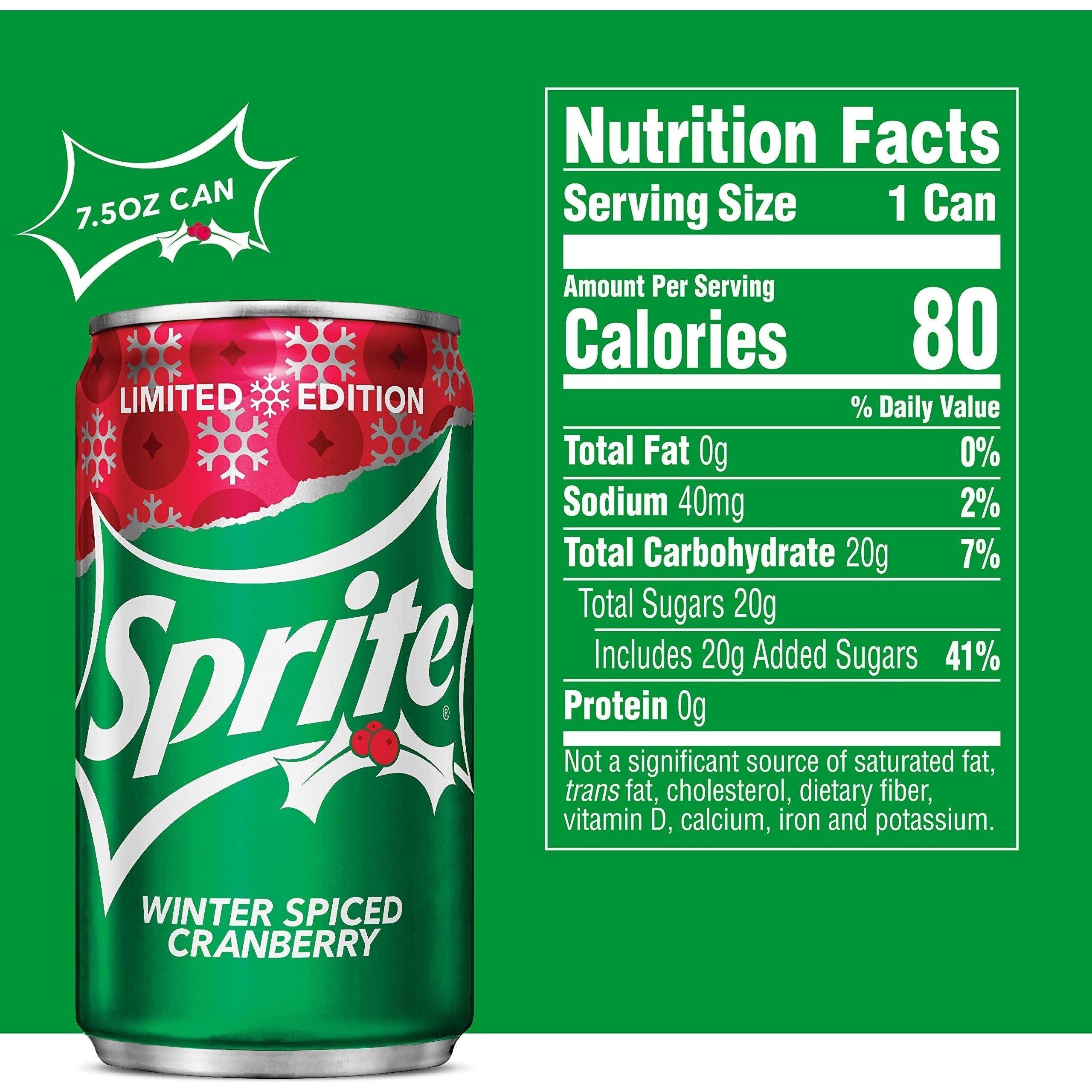 Sprite Winter Spiced Cranberry Lemon Lime Mini Soft Drink, 7.5 fl oz, Pack of 6 Cans - Sprite
