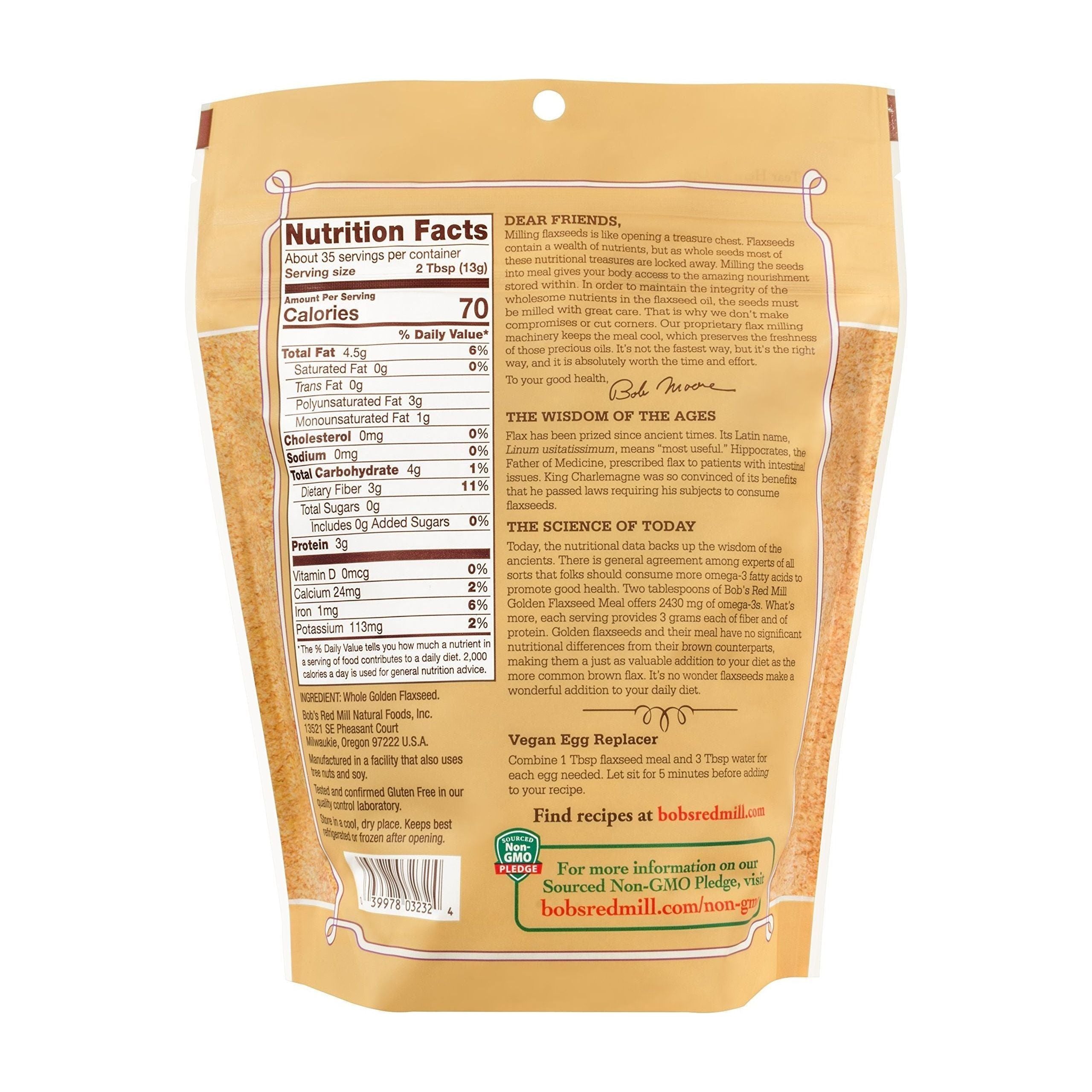 Golden Flaxseed Meal by Bob's Red Mill, 16 oz - Nutrient-Rich & Gluten-Free Vegan Egg Substitute - Bob's Red Mill