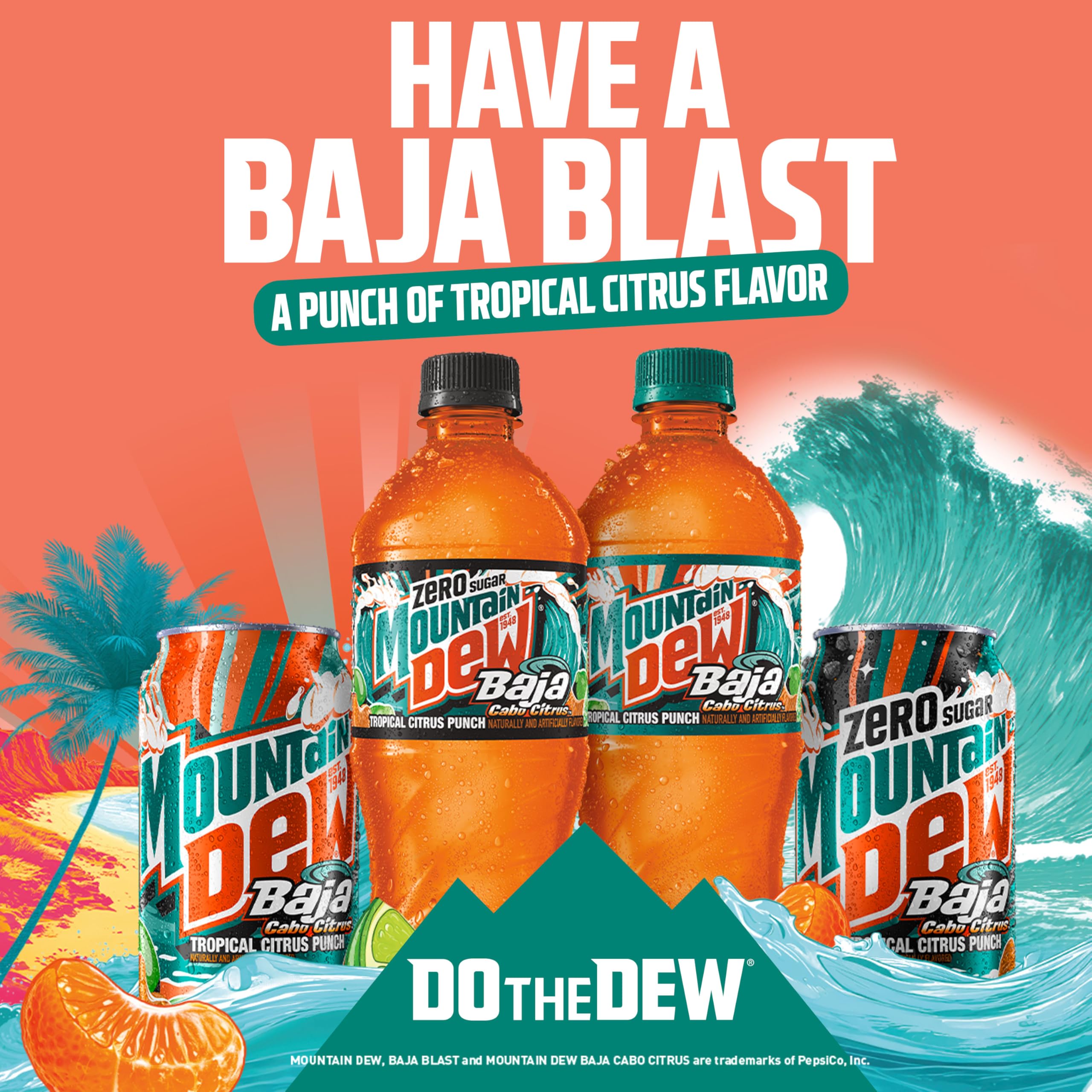 24 pack Mountain Dew, Baja Cabo Citrus Zero Sugar 12 Fl Oz Cans