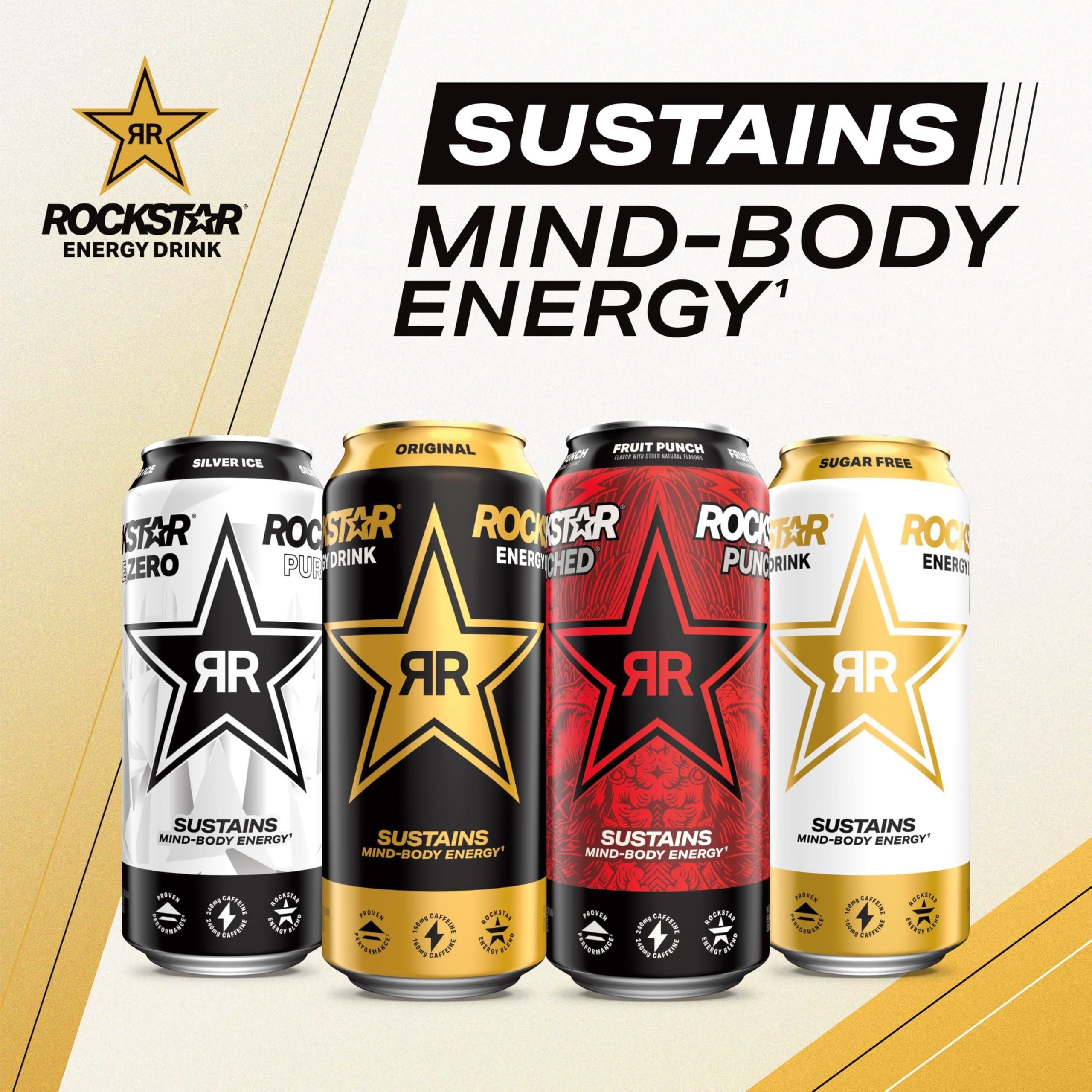 Rockstar Pure Zero Energy Drink, Tangerine Mango Guava Strawberry, Zero Sugar, with Caffeine and Taurine, 16 Fl Oz (12 Pack) (Packaging Varies) - Rockstar
