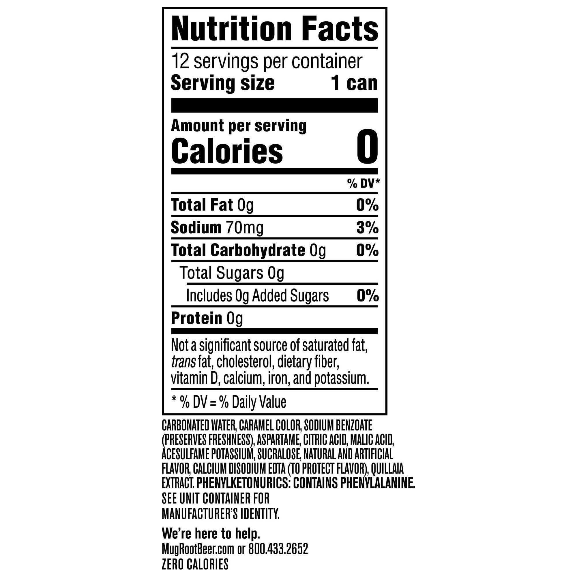 Caffeine-Free Zero Mug Root Beer Soda, 12 oz Cans - 12 Pack - Mountain Dew