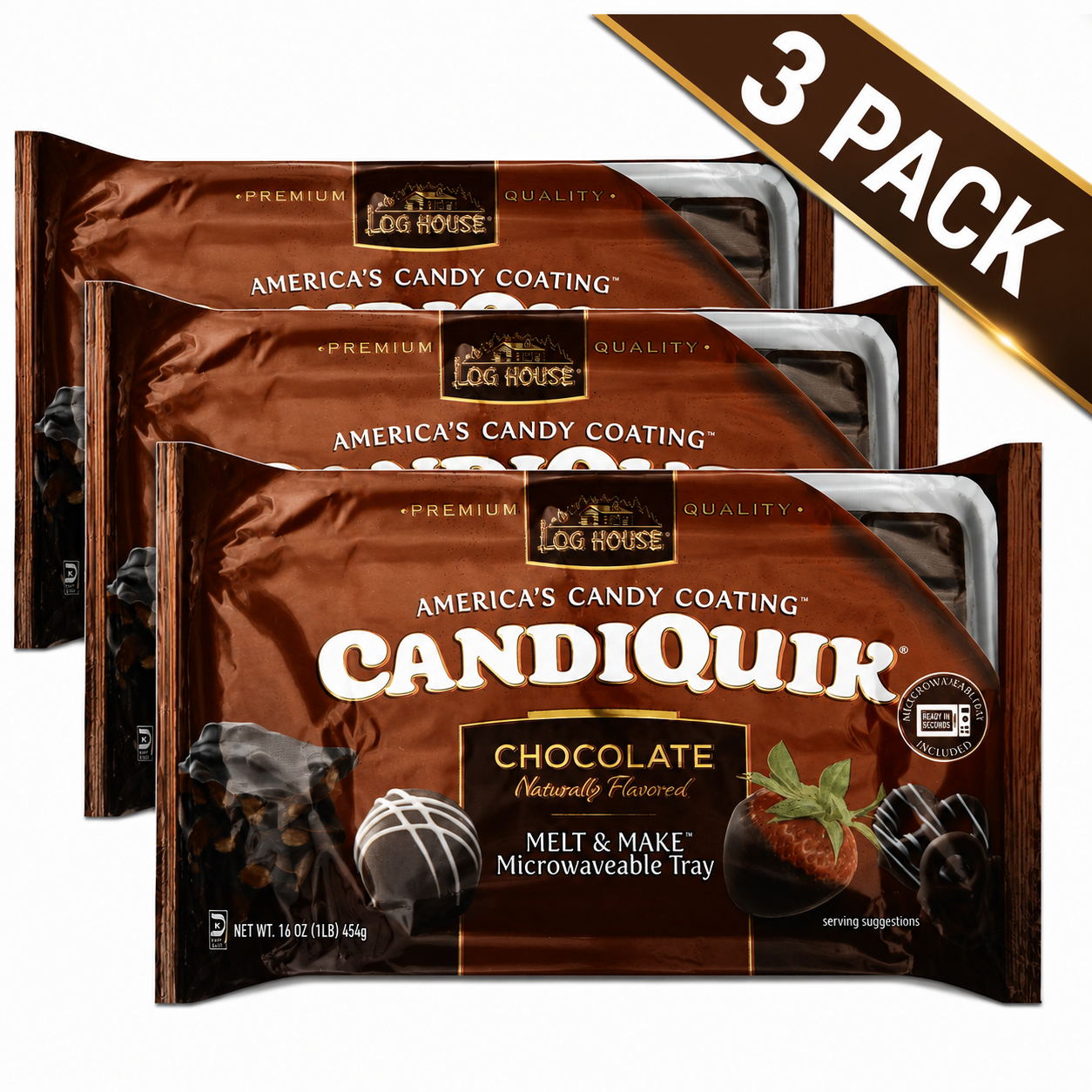 Log House CANDIQUIK Chocolate Candy Coating, 16 oz, 3-Pack