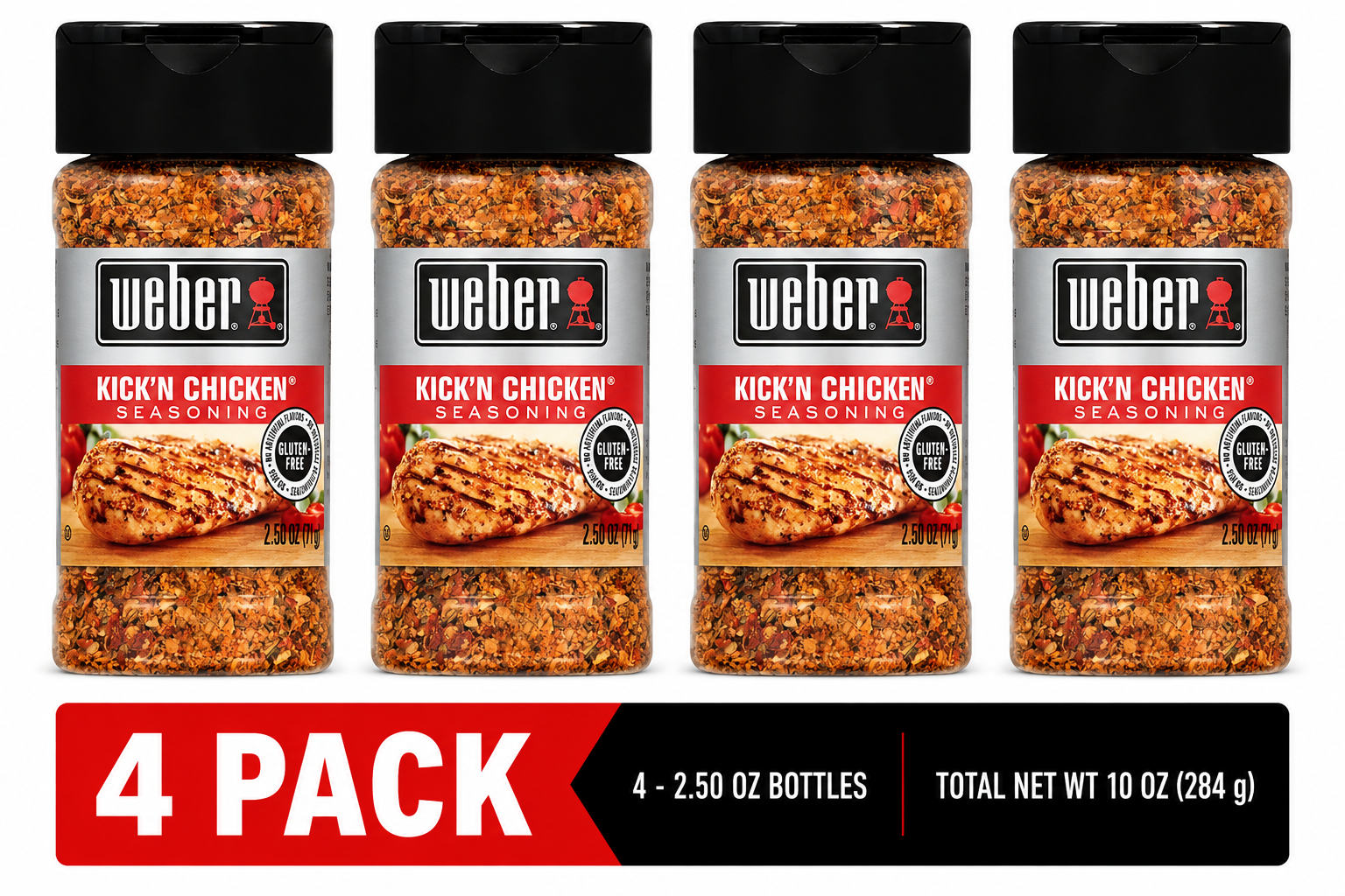 Weber Kick'n Chicken Seasoning Gluten Free 2.5 oz (Pack of 4) - Weber