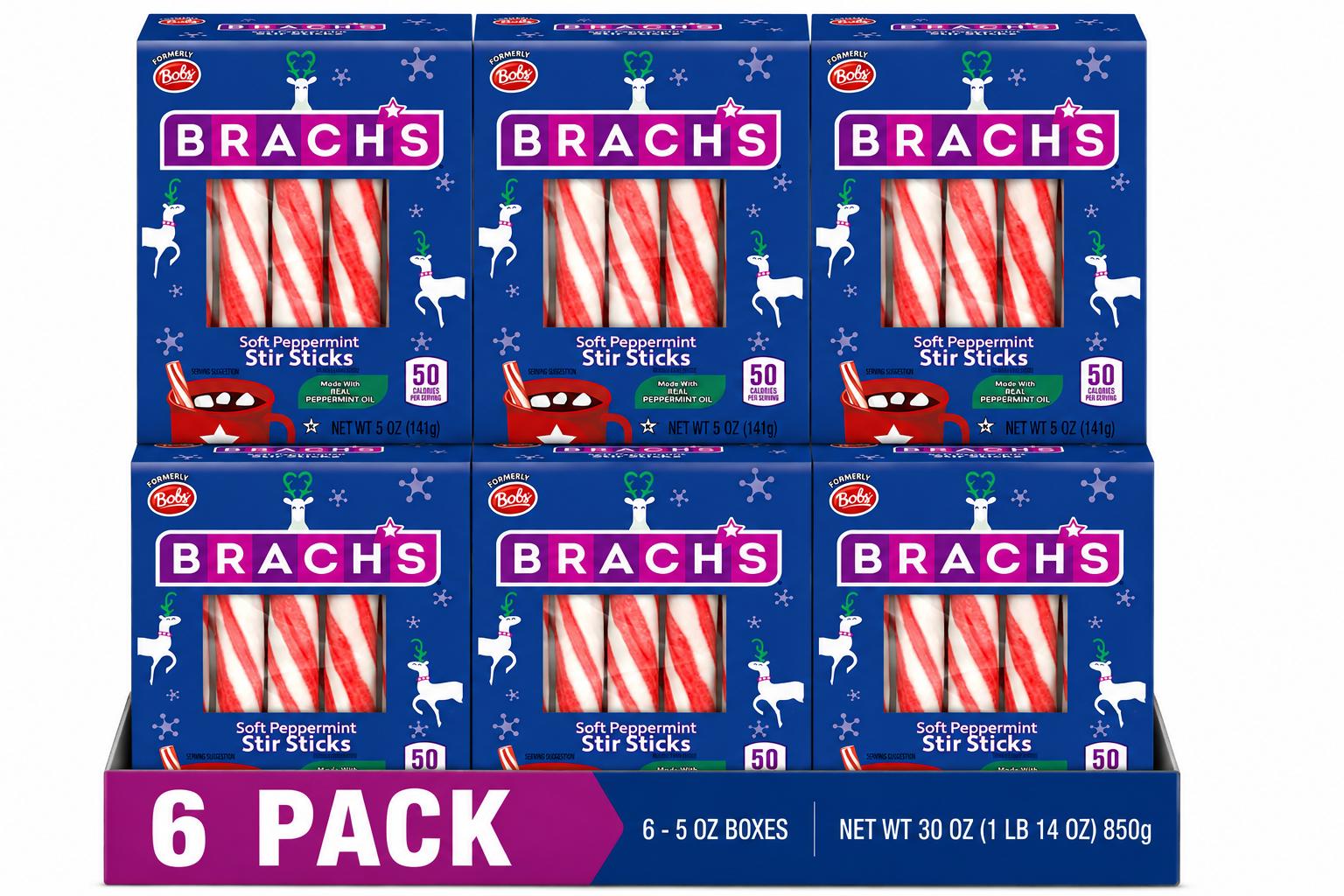 Brach’s Holiday Soft Peppermint Stir Sticks, 5 oz (6 Pack)