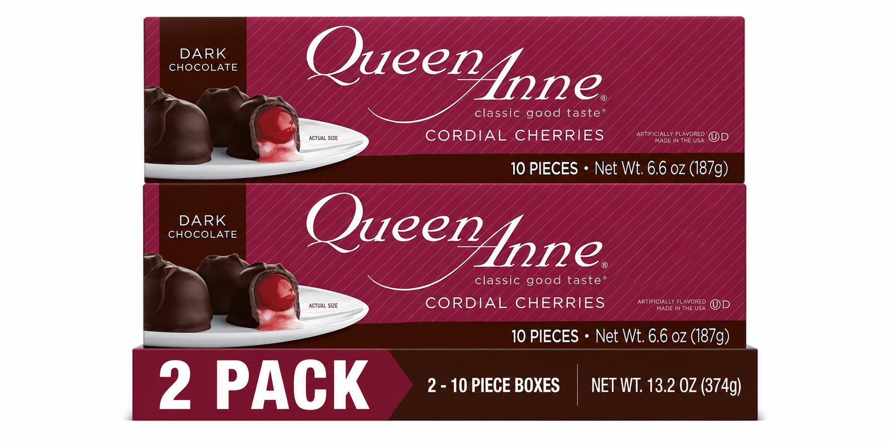 Queen Anne Dark Chocolate Covered Cordial Cherries, 6.6 oz (2 Pack)
