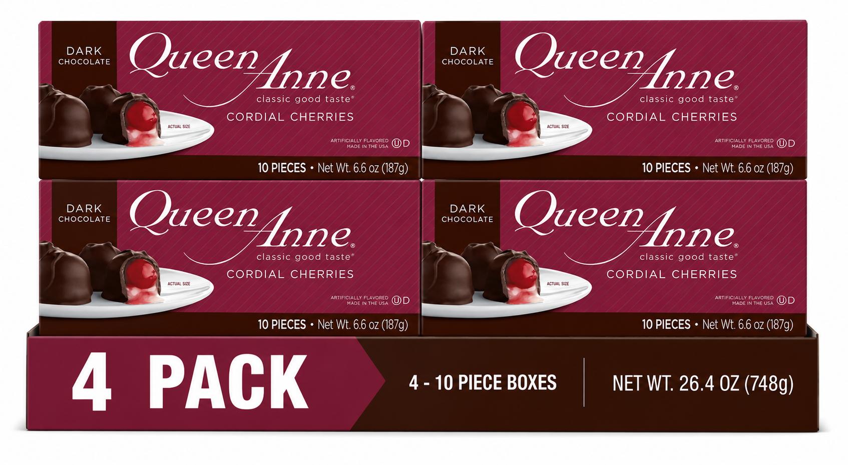 Queen Anne Dark Chocolate Covered Cordial Cherries, 6.6 oz (4 Pack) - Queen Anne