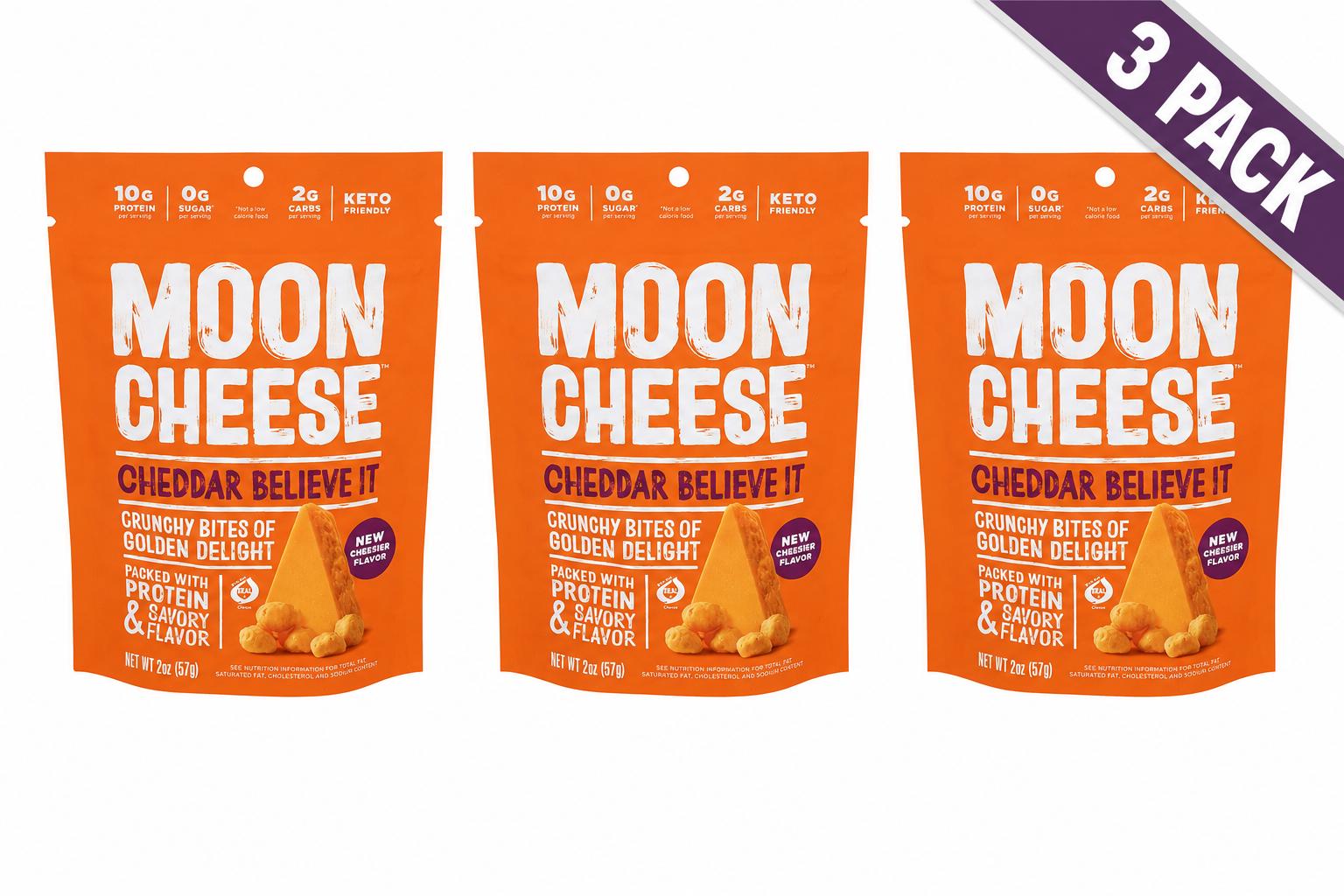 Moon Cheese Cheddar Crunchy Cheese Snack, 2 oz, 3-Pack - Moon Cheese