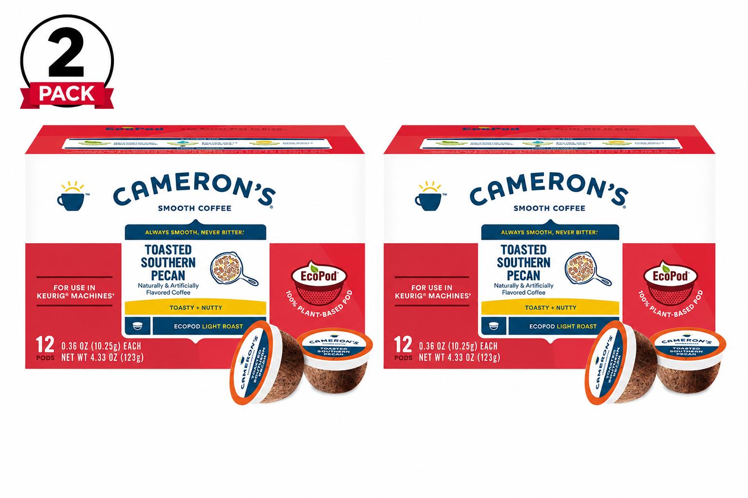 Cameron’s Toasted Southern Pecan Coffee Pods, Two 12-Count Boxes