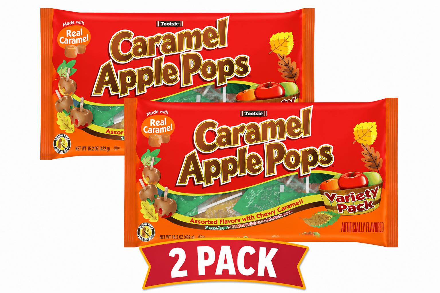 Tootsie Caramel Apple Pops Apple Orchard Assorted Lollipops, 12.7 oz, 2 Pack