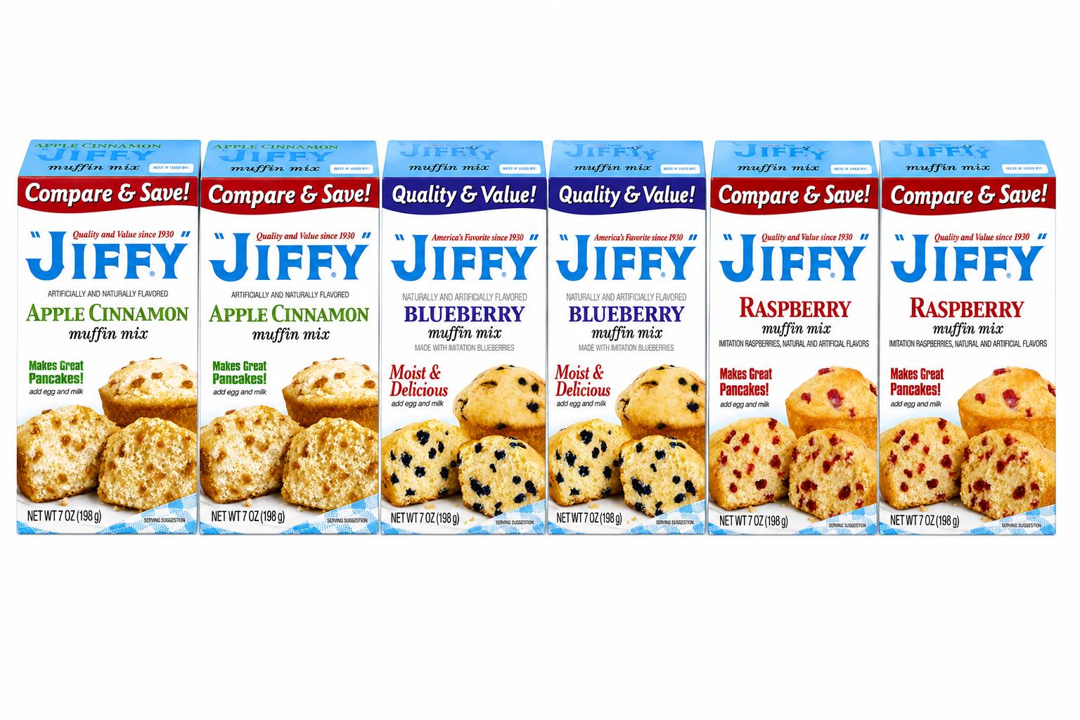Jiffy Muffin Mix 3 Flavor Variety Pack (2 Each Flavor)