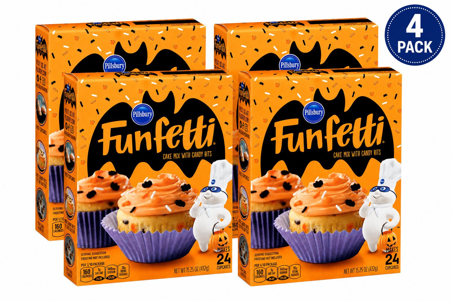 Pillsbury Halloween Funfetti Cake Mix, 4 Pack