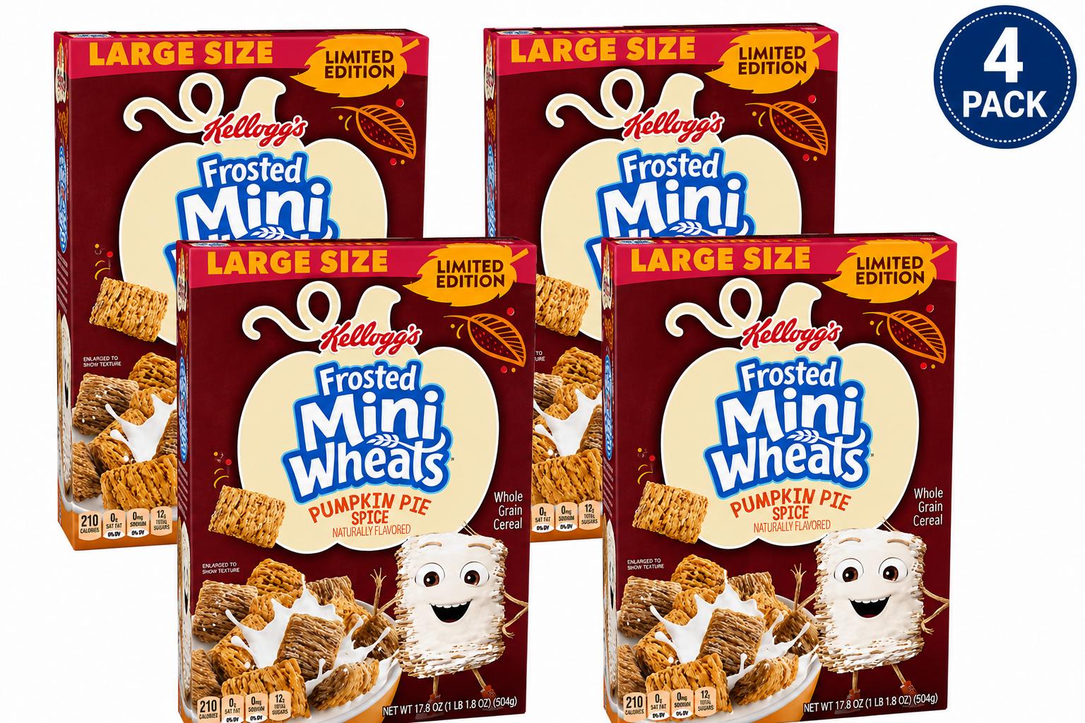 Kellogg’s Frosted Mini-Wheats Pumpkin Spice Cereal, 17.8 oz, 4 Pack