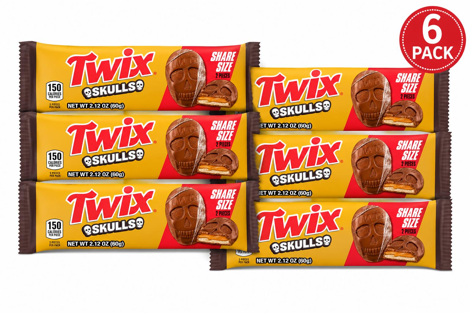 TWIX Skulls Caramel Cookie Chocolate Candy, 2.12 oz, 6 Pack
