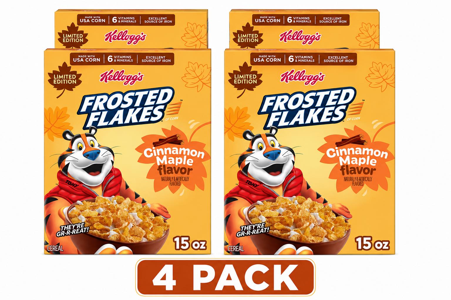 Kellogg's Frosted Flakes Cinnamon Maple, 15 oz, 4 Pack