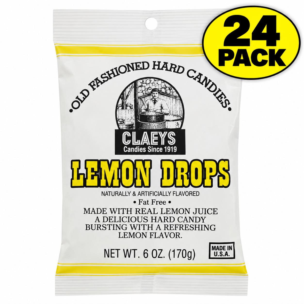 Claeys Lemon Drops Hard Candy, 6 oz, 24 Pack
