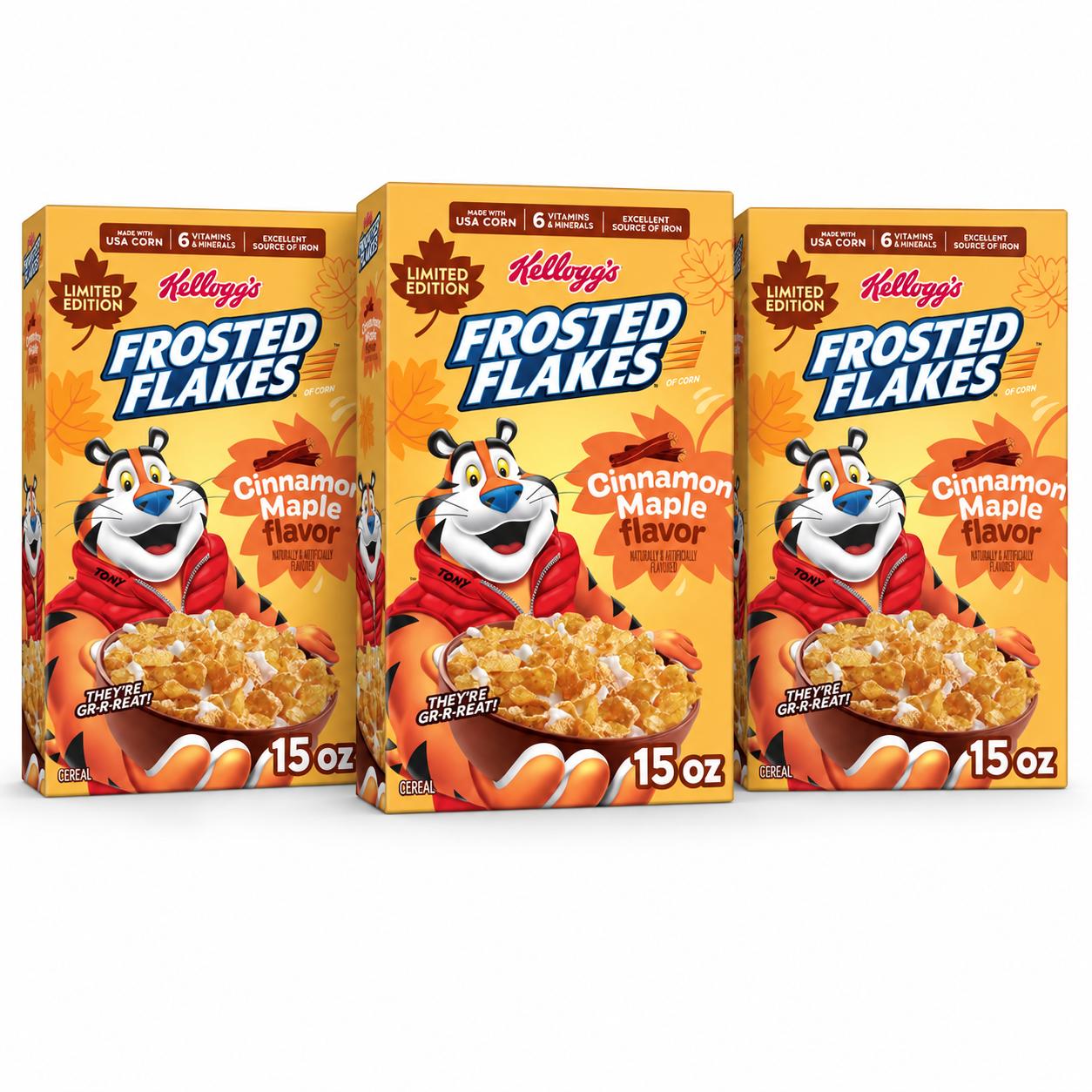 Frosted Flakes Cinnamon Maple Cereal, 15 oz, 3 Pack