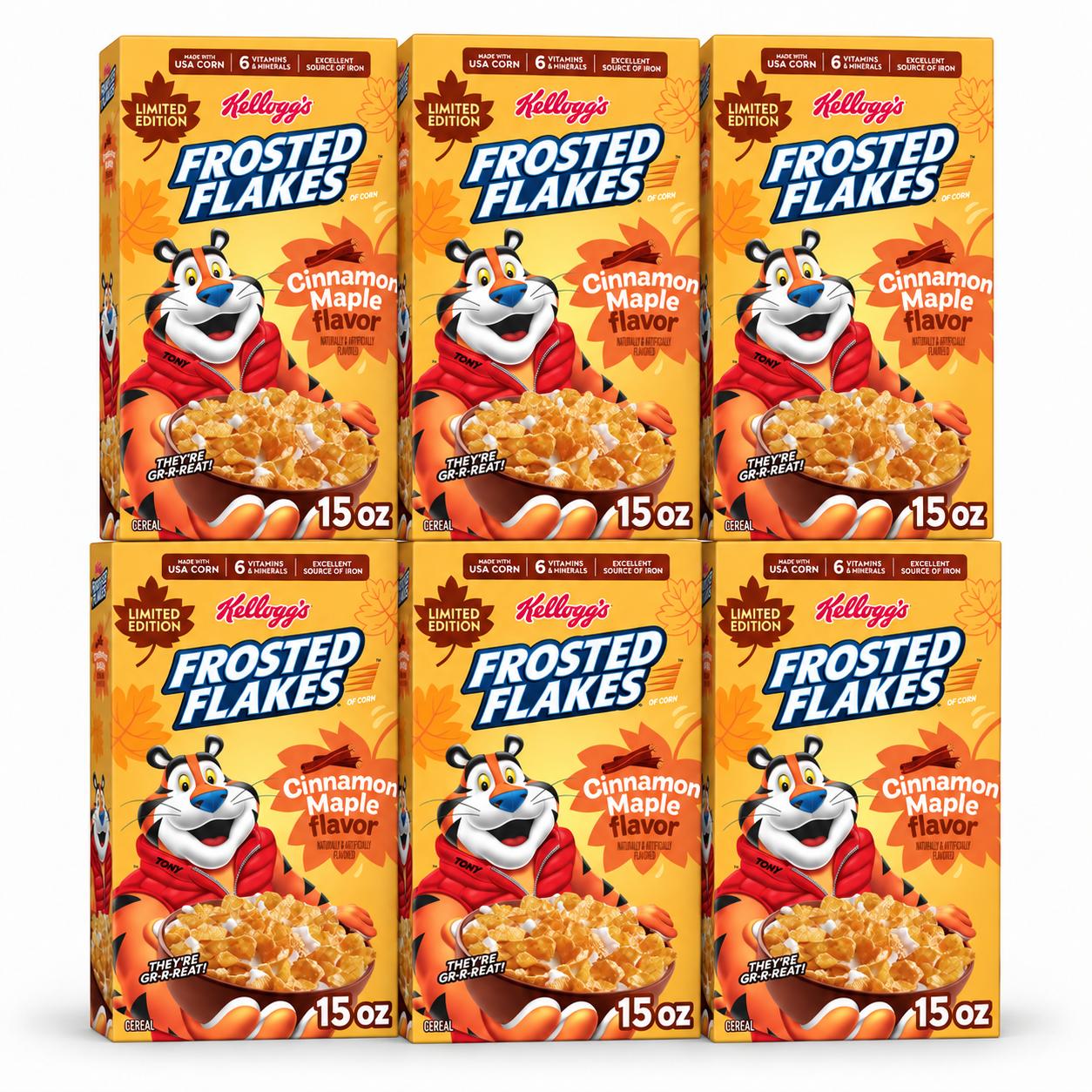 Frosted Flakes Cinnamon Maple Cereal, 15 oz, 6 Pack