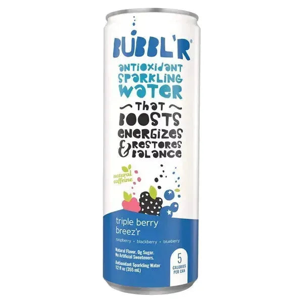 Bubbl'r Energizing Triple Berry Antioxidant Sparkling Water with Caffeine - 12 fl oz 6 Pack Cans - Bubbl'r