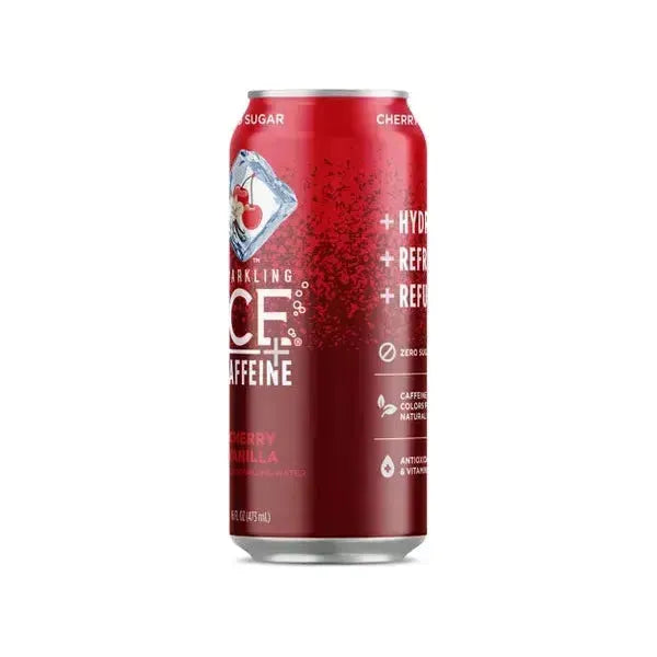 Cherry Vanilla Sparkling Caffeine Water - 12-Pack of 16 fl oz Cans - Sparkling Ice