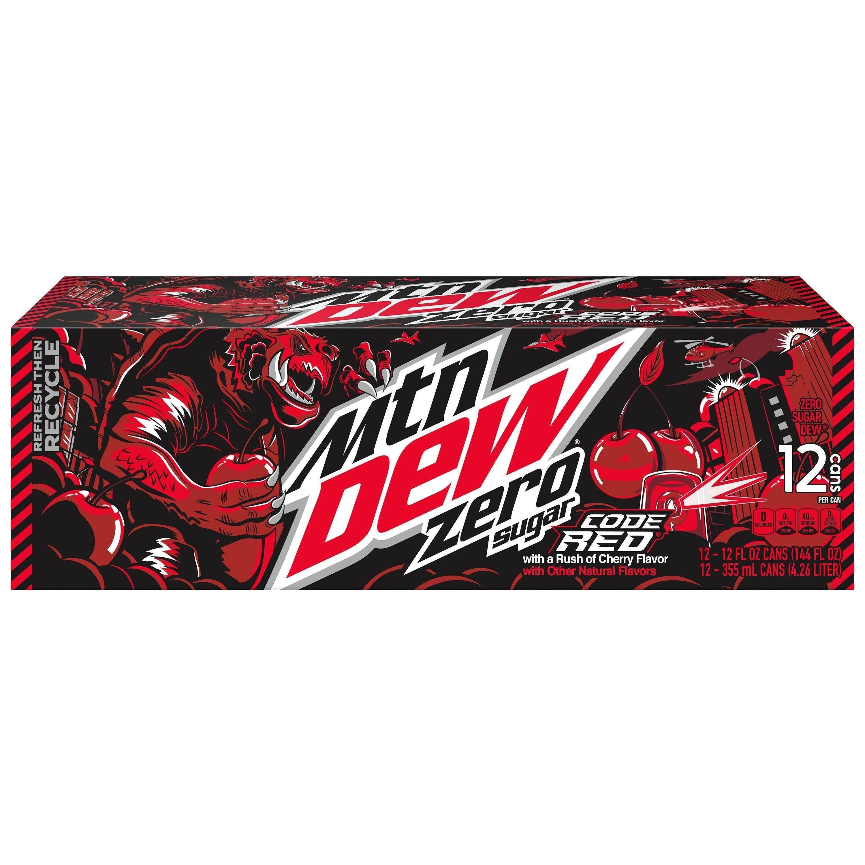 Mountain Dew Code Red Zero Sugar 12-Pack Cans, 12oz - Mountain Dew