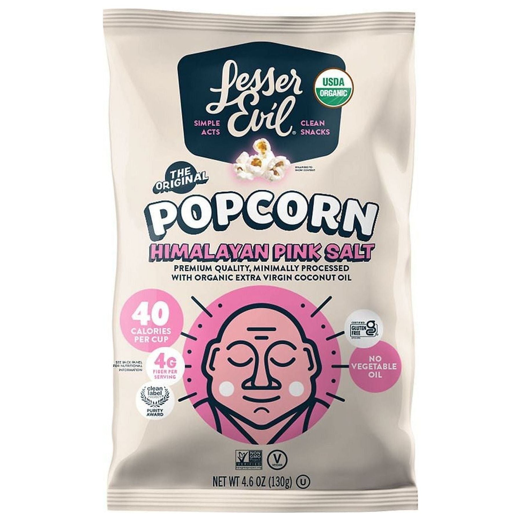 LesserEvil Organic Popcorn, Himalayan Pink Salt 4.6 oz Pack of 2 - LesserEvil