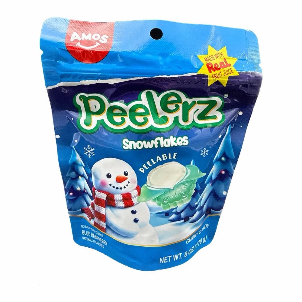 AMOS Peelerz Sour Blue Raspberry Gummy Snowflakes, 6 oz - AMOS