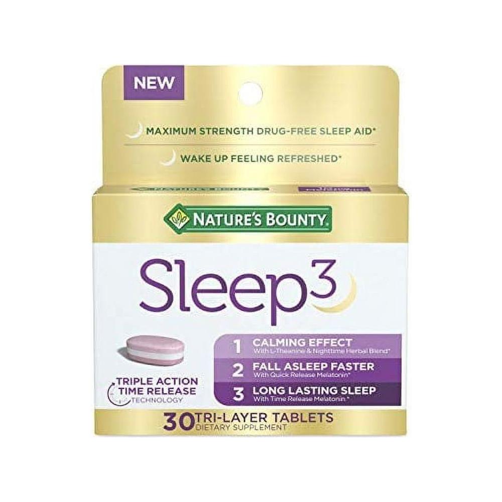 Melatonin by Nature's Bounty, Sleep3 Maximum Strength 100% Drug Free Sleep Aid, Dietary Supplement, L-Theanine & Nighttime Herbal Blend Time Release Technology, 10mg, 30 Tri-Layered Tablets - Nature's Bounty