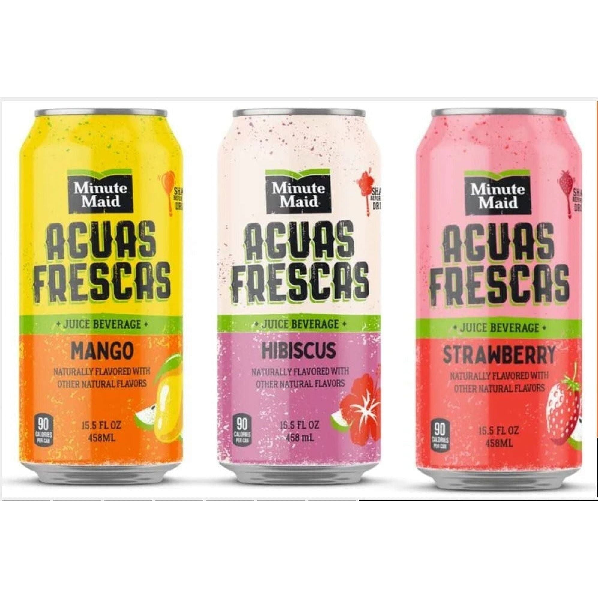 Minute Maid Aguas Frescas Variety Pack: Strawberry, Mango, Hibiscus. 16 ounce (Pack of 12) - Minute Maid