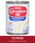 12 separate Carnation evaporated milk cans, 12 fl oz each