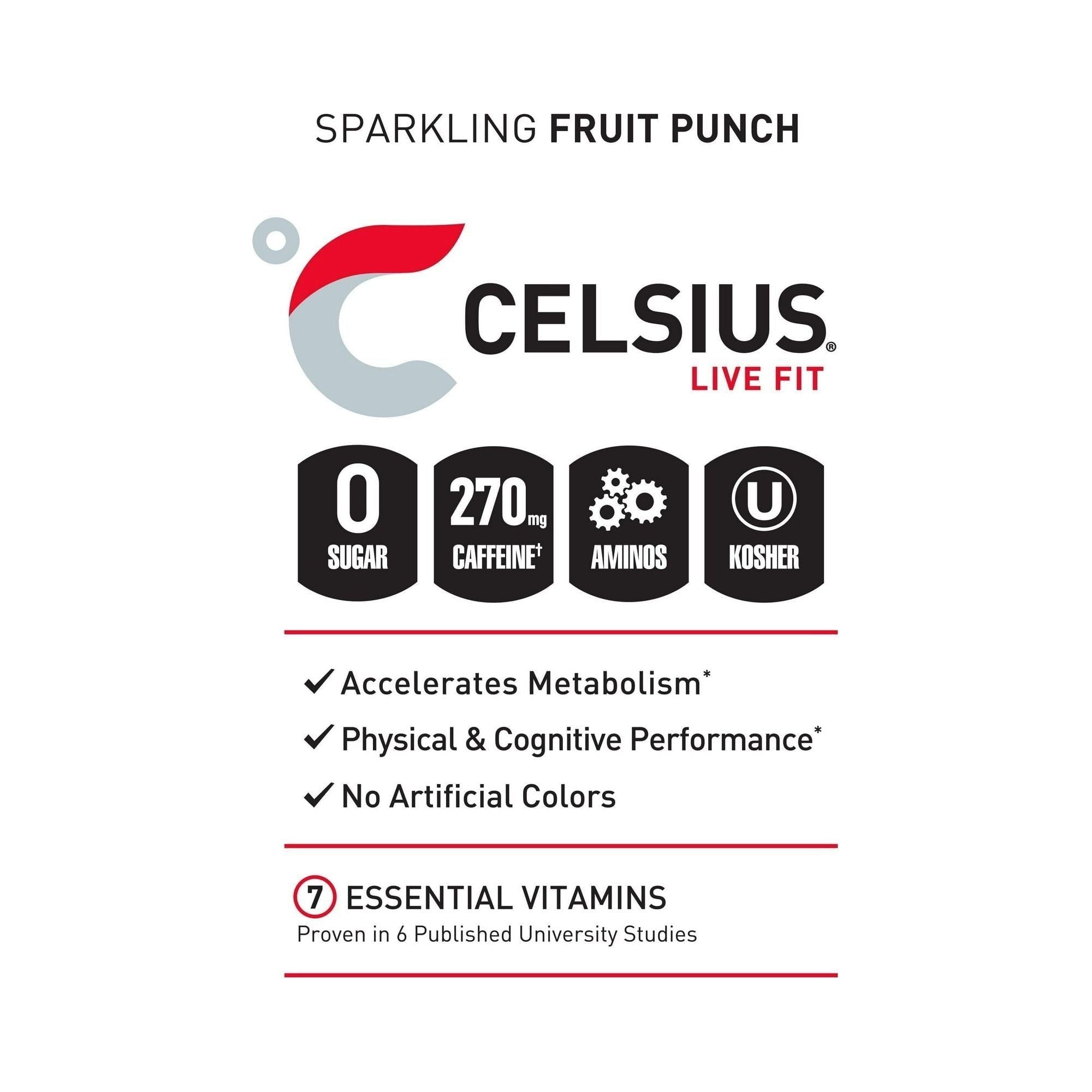 CELSIUS ESSENTIALS Fruit Burst Sparkling Energy Drink - 12-Pack 16 fl oz Cans - Celsius