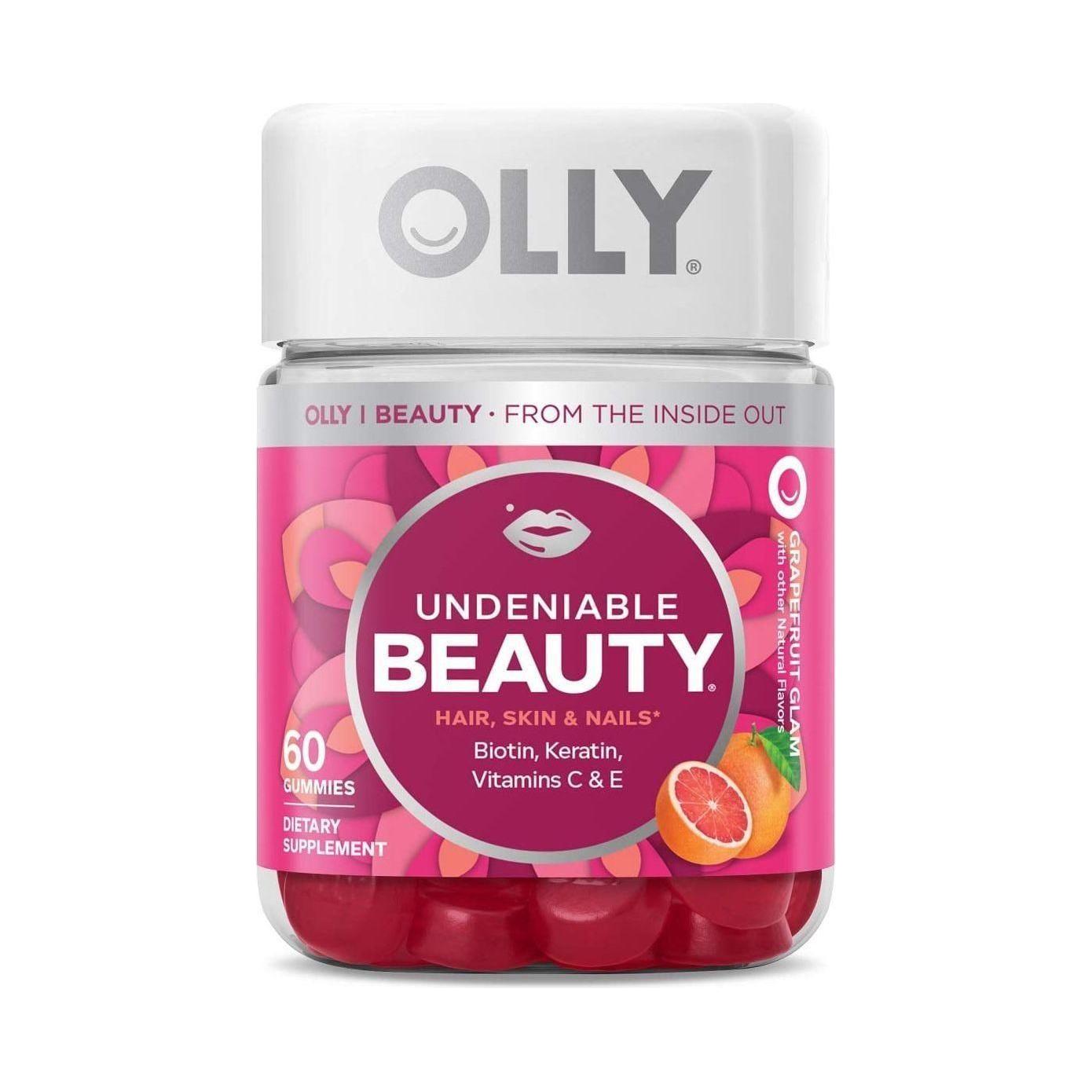 OLLY Undeniable Beauty Gummy, 30 Day Supply (60 Gummies), Grapefruit Glam, Biotin, Vitamin C, Keratin, for Hair, Skin, Nails,  Chewable Supplement - Olly