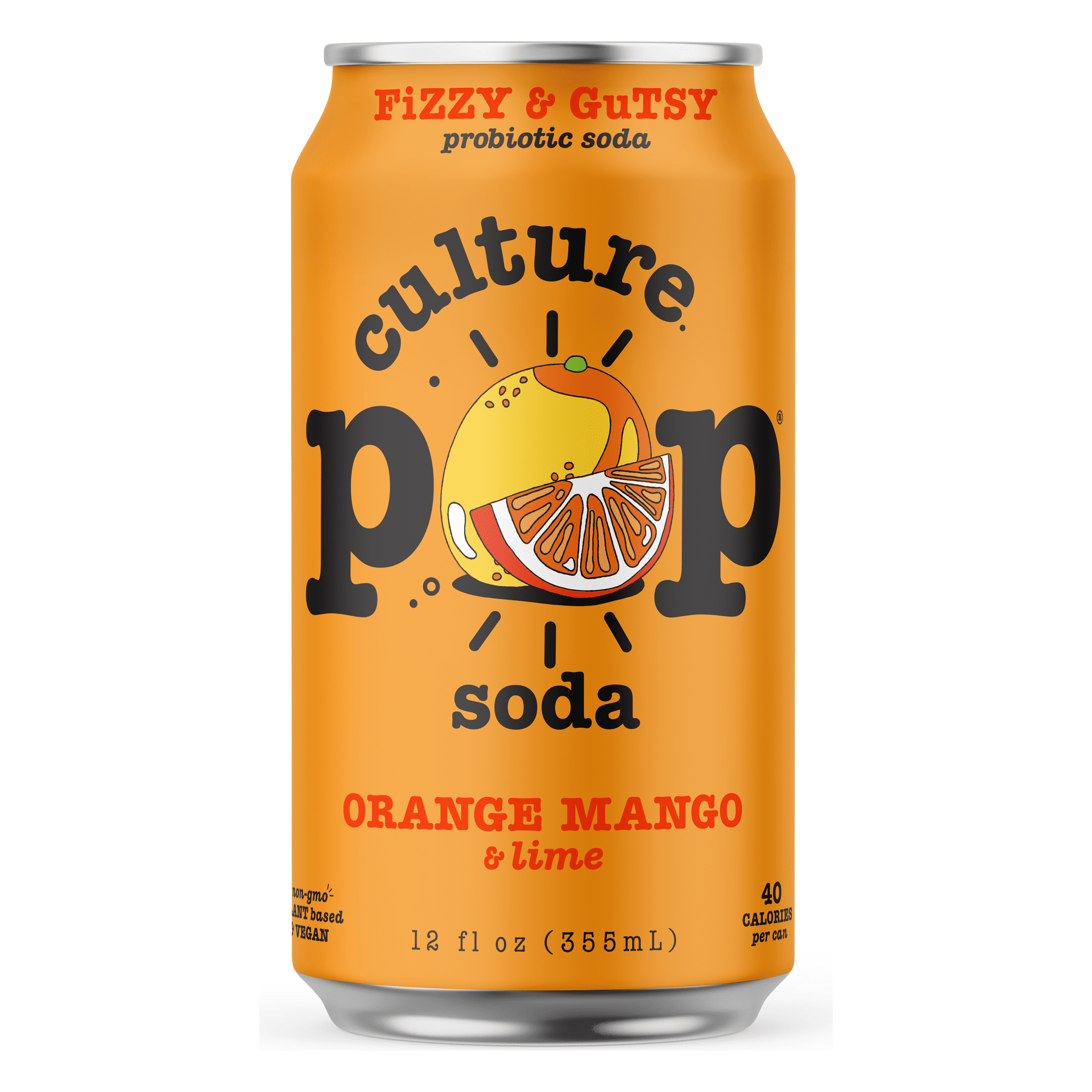 Culture Pop Probiotic Sparkling Soda, Orange Mango Flavor - 12 oz Cans, 12 Pack - Culture Pop
