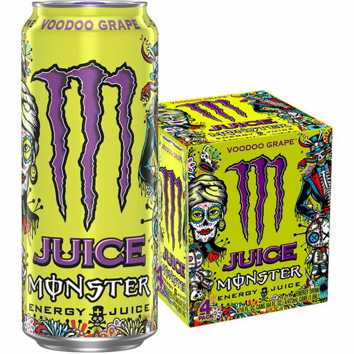 (4 PACK) Juice Monster, Voodoo Grape, Juice + Energy Drink, 16 fl oz, Can