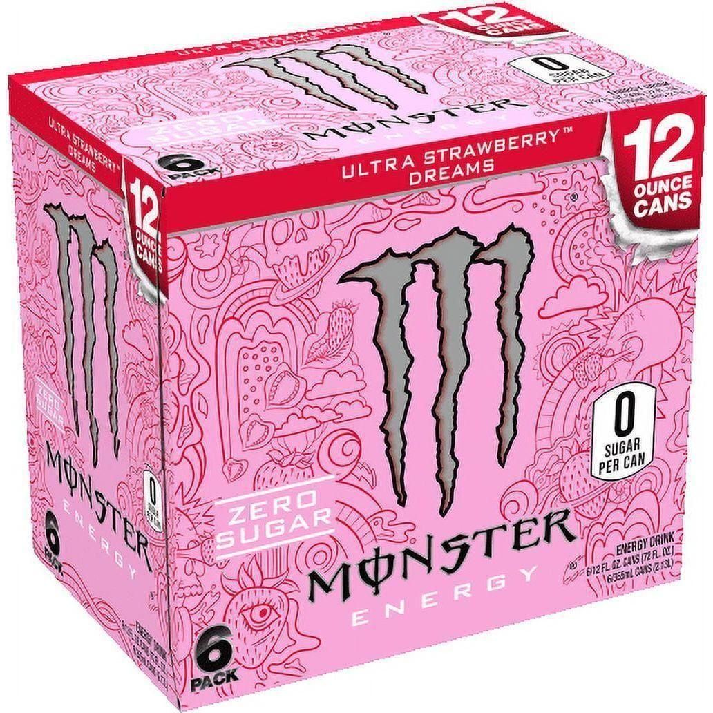 Monster Ultra Strawberry Dreams Zero Sugar Energy Drink, 12 fl oz, 6 Pack - Monster Energy