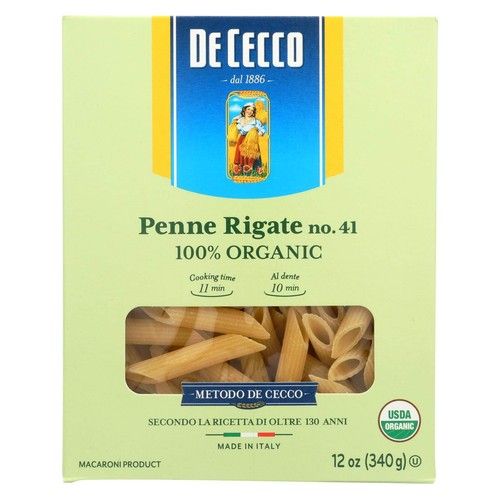De Cecco Organic Penne Rigate No. 41 Pasta, 12 oz – 6 Pack - De Cecco