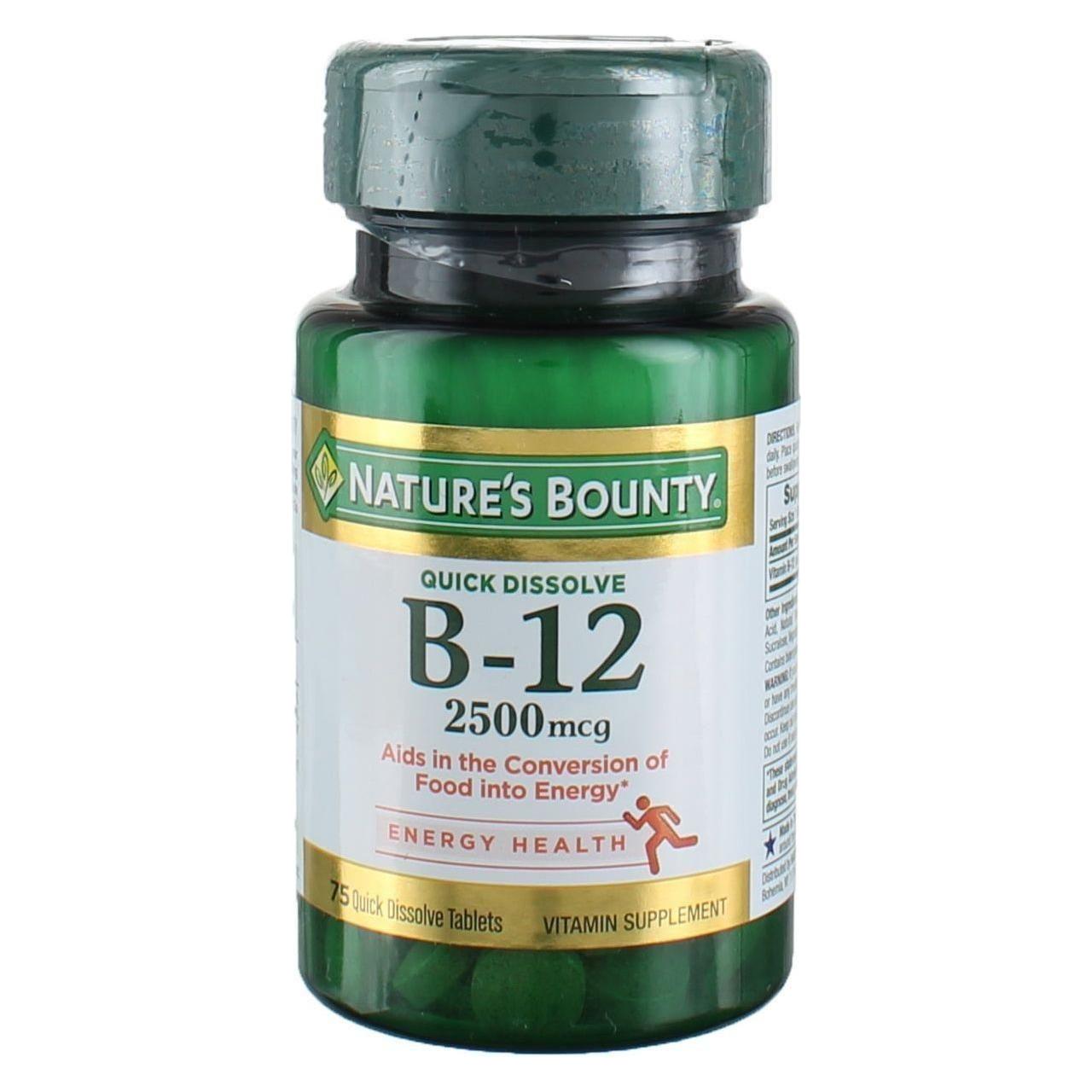 Nature's Bounty Vitamin Quick Dissolve B-12 2500 mcg Tablets, 75 ea - Nature's Bounty