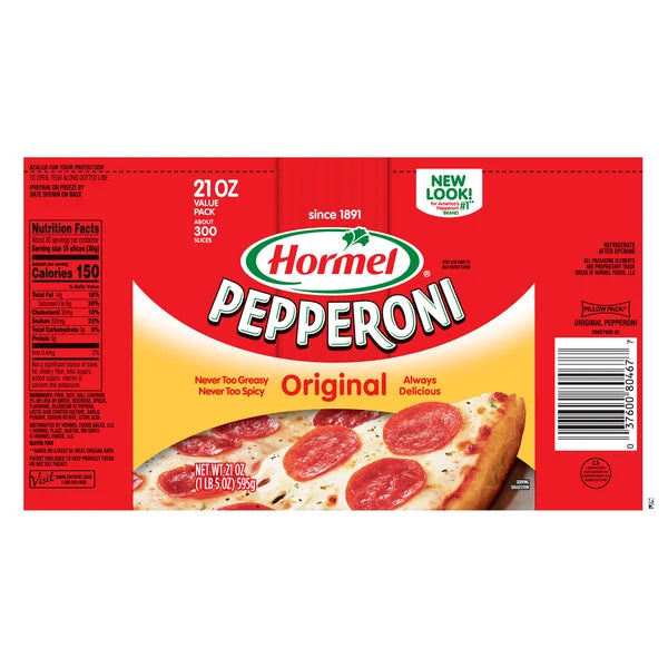 Hormel Deli Thin Sliced Pepperoni - 21 Ounce Pack (1.5 Pounds) - Hormel