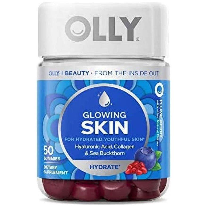 OLLY Glowing Skin Gummy, 25 Day Supply (50 Count), Plump Berry, Hyaluronic Acid, Collagen, Sea Buckthorn, Chewable Supplement (Packaging May Vary) - Olly