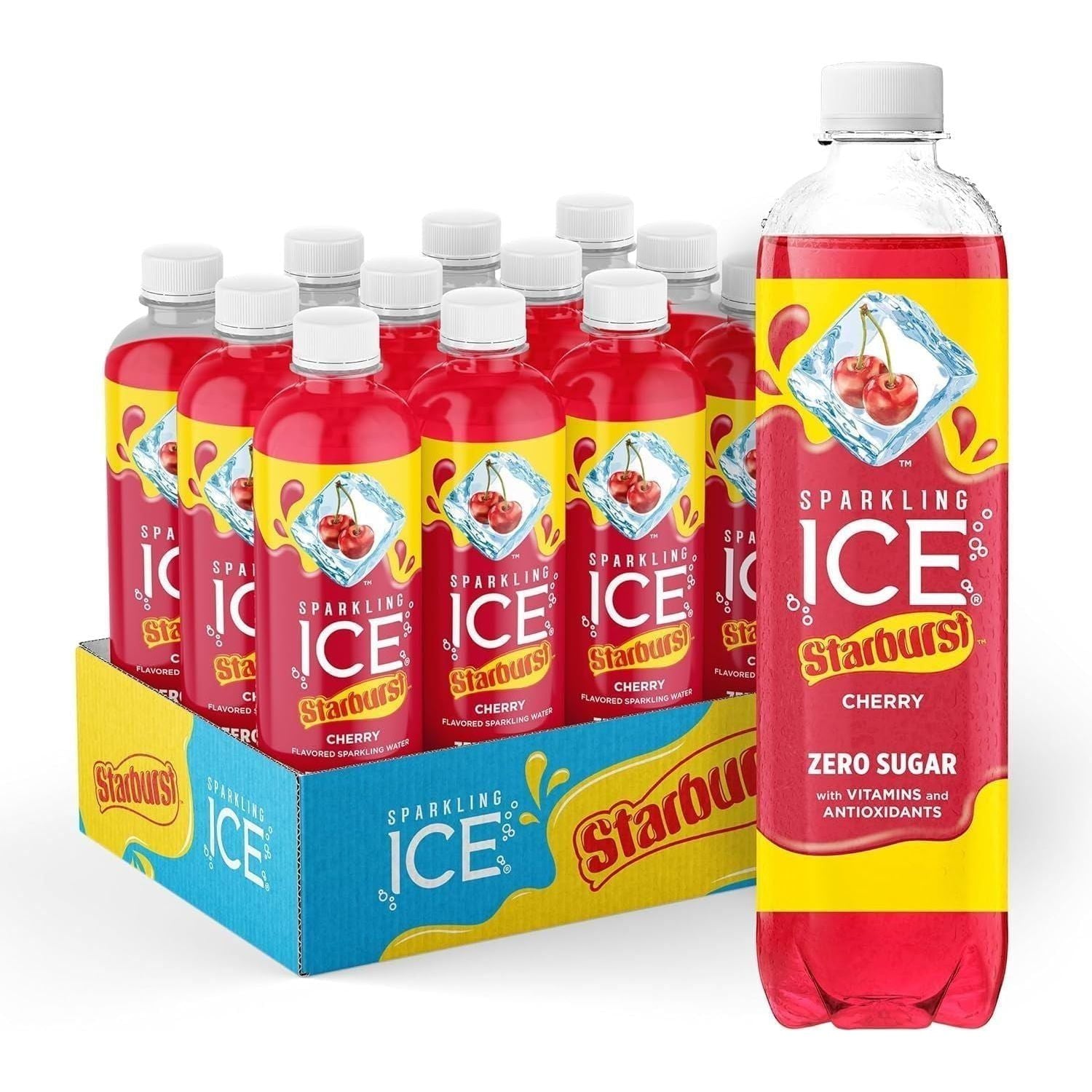 Sparkling Ice STARBURST Cherry Flavored Zero Sugar Sparkling Water - 12 Pack of 17 fl oz Bottles - Sparkling Ice