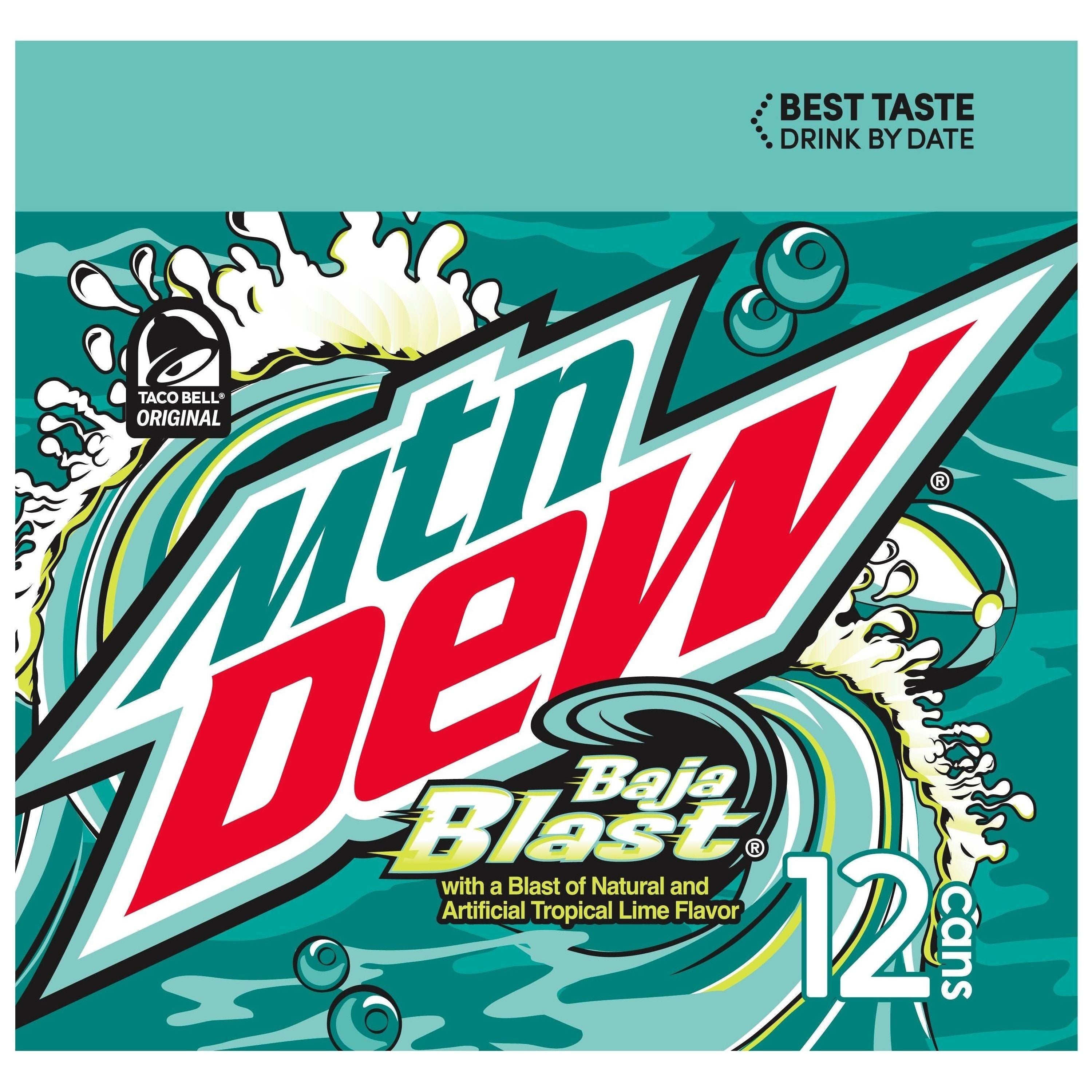 Baja Blast Tropical Citrus Soda - 12 Pack of 12 fl oz Cans - Mountain Dew